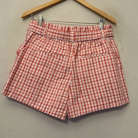 Loft pink white checkered tie waist ruffle shorts Size M New - Picture 5 of 9